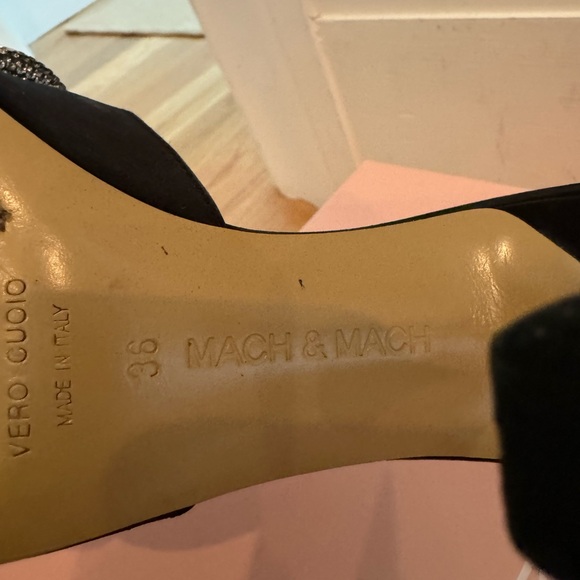 Mach & Mach satin mule sandals with double crystal bow accent. - Picture 6 of 8